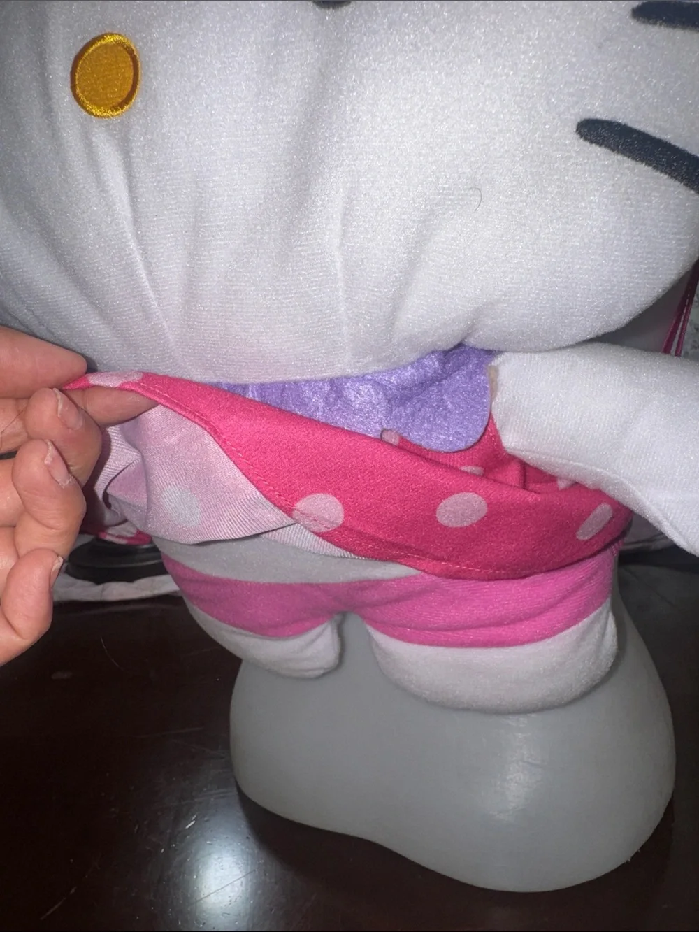 Hello Kitty Pink Polka Dot Plush Backpack with Purple Collar and Pink Bow